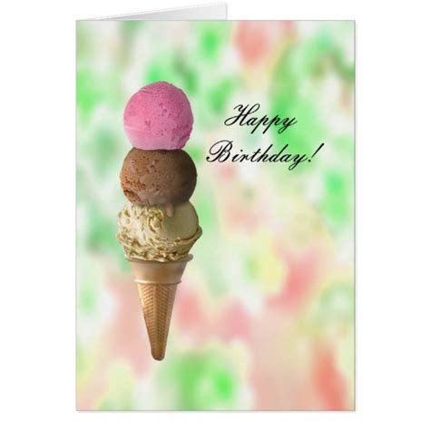 Three Flavors Ice Cream Cone Happy Birthday Day Card