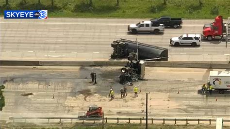 Lanes Reopen After Overturned 18 Wheeler Causes Hazmat Spill On