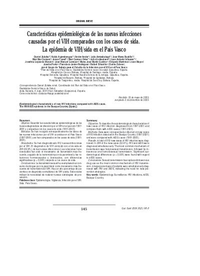 Características epidemiológicas de las nuevas infecciones causadas por