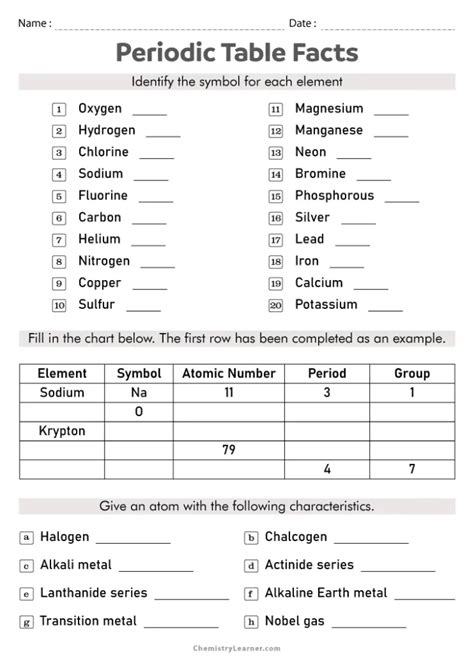 Free Printable Periodic Table Worksheets