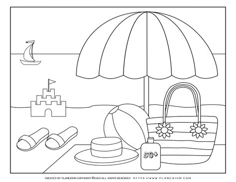 Summer Coloring Page Parasol On The Beach Planerium