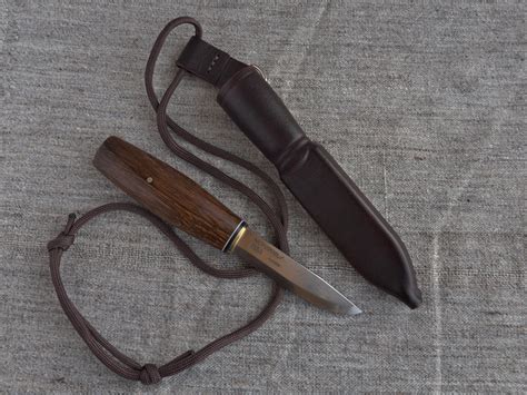 Custom Morakniv Neck Knife With Handmade Fumed Oak Handle Blue Black