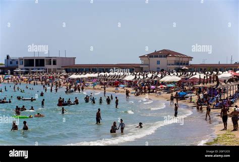 MANGALIA, ROMANIA - Aug 02, 2021: A landscape of a beach in the city of ...