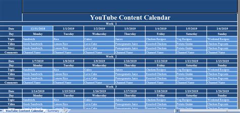 Youtube Content Calendar Excel Template For Free