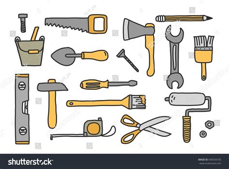 Set Hand Drawn Doodle Construction Tools Stock Vector Royalty Free