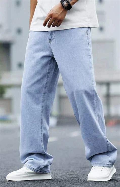 Men Slate Blue Baggy Fit Rigid Jeans