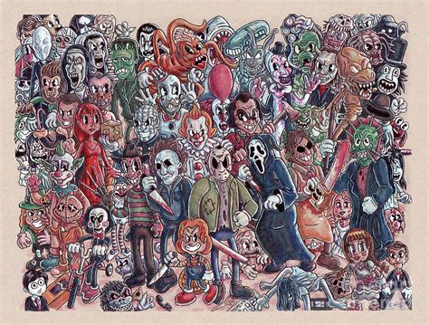 Horror Movie Villans as Vintage Cartoons Drawing by Serafin Ureno - Pixels