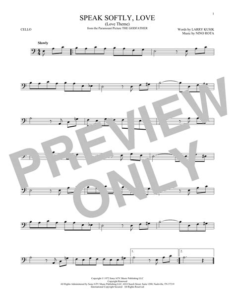 Speak Softly Love Love Theme By Andy Williams Sheet Music For Cello Solo At Sheet Music Direct