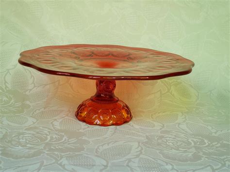 Vintage Amberina Glass Pedestal Moon And Stars Cake Plate Aunt Gladys Attic