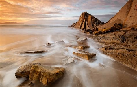 Wallpaper Sea The Sky Clouds Mountains Stones Rocks The Evening