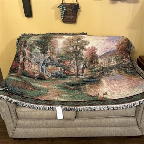 New Thomas Kinkade Victorian Throw Accent Blanket Tapestry Multicolored