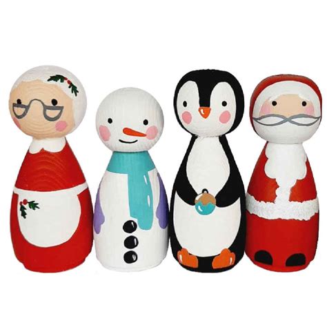 Handmade Wooden Peg Dolls Christmas Theme Festive Wooden Figures