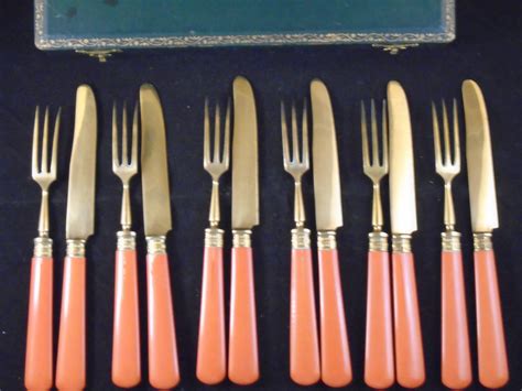 Bakelite And Brass Flatware Set Dessert Cutlery 12 Piece Fork