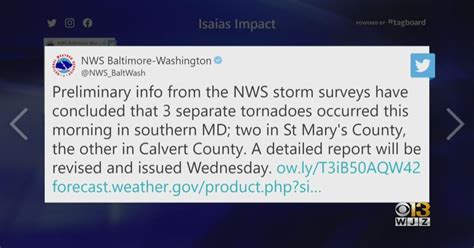 3 Tornadoes Touched Down In Southern Maryland Early Tuesday Nws Confirms Cbs Baltimore