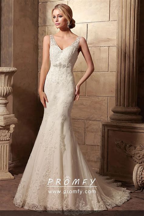 Modern Mermaid Beaded Lace Appliqued Wedding Dress Promfy