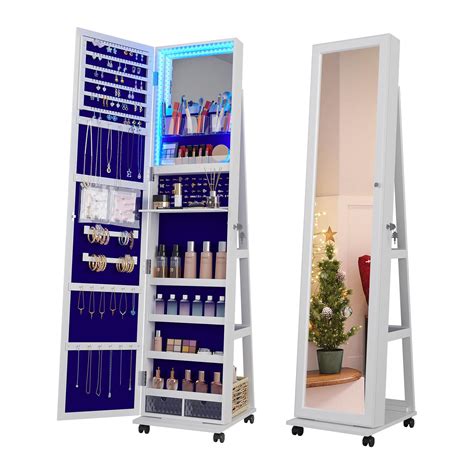 Hnebc Rotating Jewelry Armoire With Lights Lockable Mirror