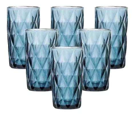 Set De Vasos Diamond Blue Ml Piezas Casambiente Mercadolibre