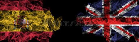 Flags Of Spain And United Kingdom On Black Background Spain Vs United