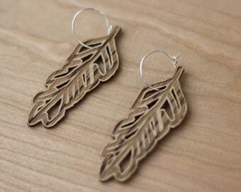 Wooden Feather Earrings Laser Cut From Reforested Trees Etsy