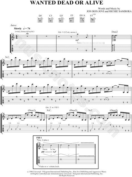 Bon Jovi Wanted Dead Or Alive Guitar Tab In C Major Download