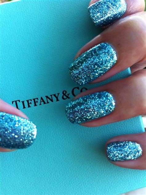 Tiffany And Co Tiffany Inspired Gel Nails In Cnd Shellac And Lecente Glitter Intense 3d Glitter