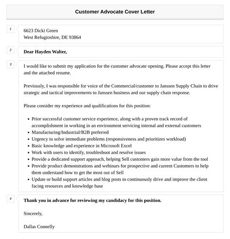 Customer Advocate Cover Letter Velvet Jobs