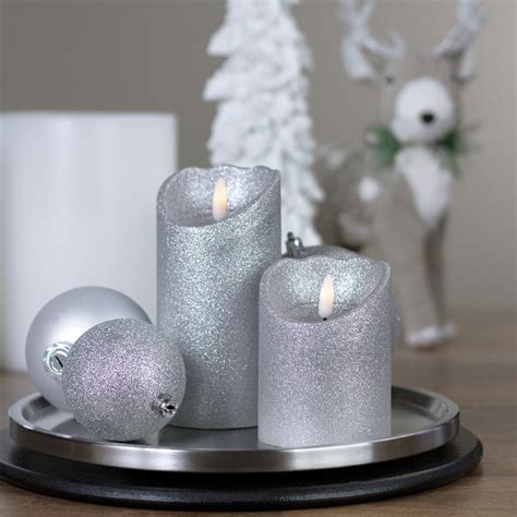 4 Led Silver Glitter Flameless Christmas Decor Candle Christmas Central