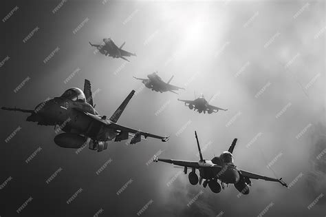 Premium Photo A Group Of Fighter Jets Flying Through A Cloudy Sky