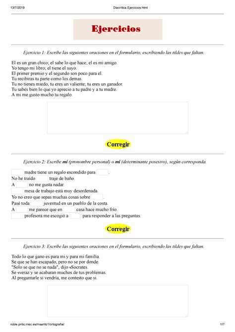 La Tilde Diacr Tica Ejercicios A Ejercicio Escribe Las