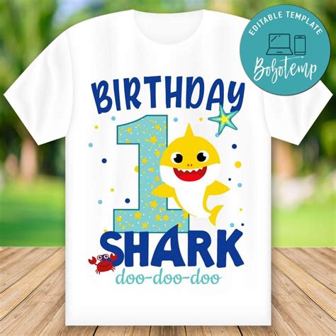 Editable Boy Baby Shark First Birthday Shirt Digital File DIY | Bobotemp