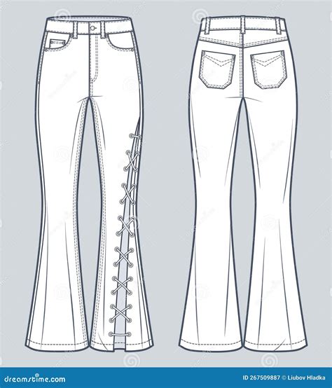 Flared Jeans Pants Technical Fashion Illustration Blue Design Denim