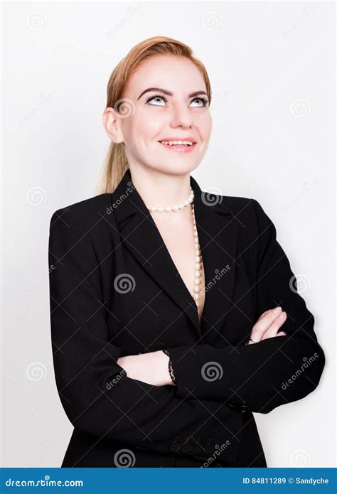 Attractive And Energetic Business Woma In A Suit On Naked Body Smiling