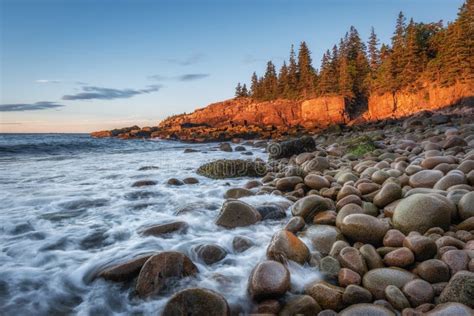 Sunrise At Boulder Beach In Acadia National Park Stock Image Image Of