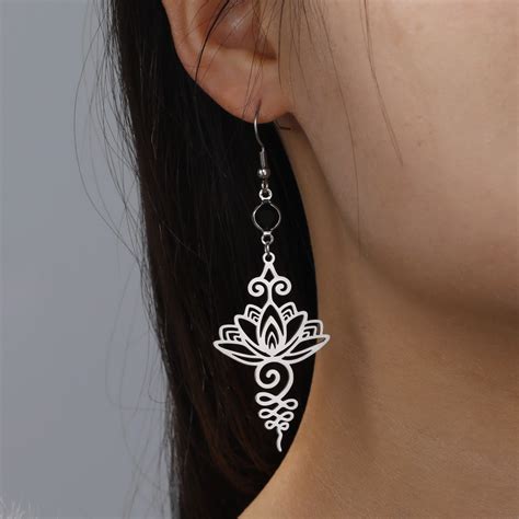 Skyrim Unalome Lotus Flower Dangle Brincos Para Mulheres A O Inoxid Vel