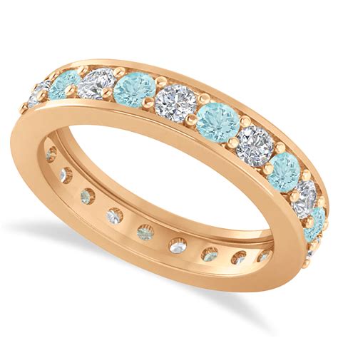 Diamond & Aquamarine Eternity Wedding Band 14k Rose Gold 1.61ct - AD6548