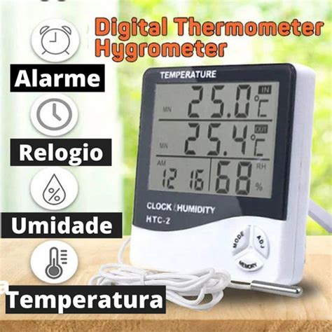 Higrometro Digital Medidor De Temperatura E Relógio Umidade