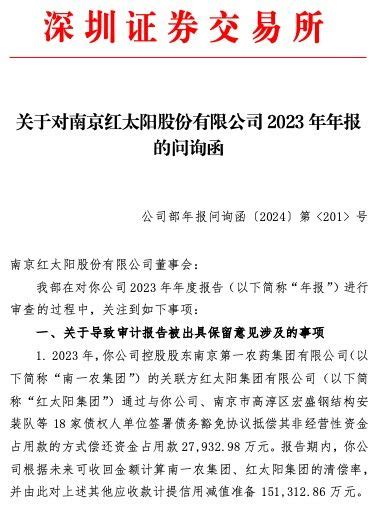 St红太阳收年报问询函：说明截至目前公司与债权人签订的各项债权豁免、债权抵偿的具体情况及信披情况红太阳新浪财经新浪网