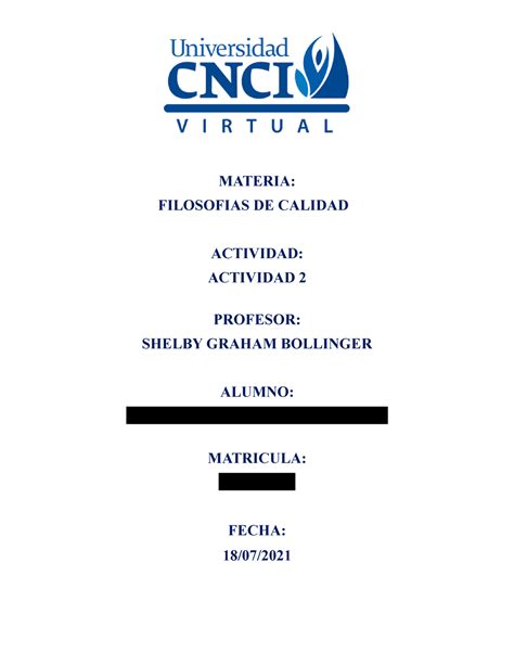 Actividad 2 Filosofias DE Calidad MATERIA FILOSOFIAS DE CALIDAD