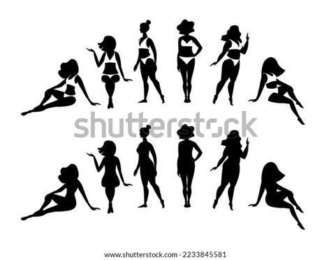 Set Vector Silhouettes Women Different Positions Stock Vector Royalty