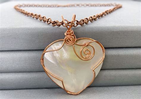 Rustic Copper Wire Heart Pendant Necklace Wire Wrapped Pendant Shell