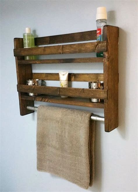 Rustic Bathroom Shelf W Towel Bar