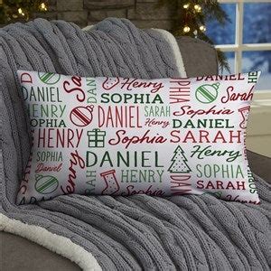 Holiday Repeating Name Personalized Christmas Lumbar Throw Pillow Velvet