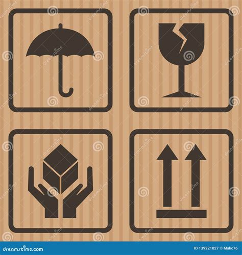 Packaging Symbols Fragile Symbol On Cardboard Box Stock Vector