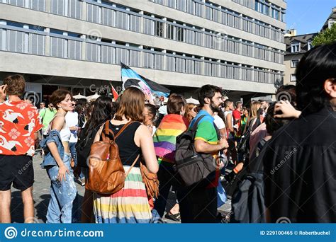 Zurich Switzerland September 4 2021 People At The Gay Pride Demonstration Are Walking Through