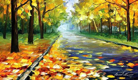 November Alley - Palette Knife Landscape Autumn Alley Oil Painting On ...