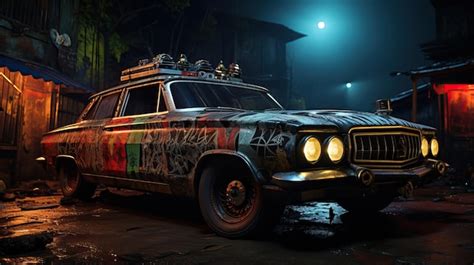 Premium Photo | A car with graffiti on the roof