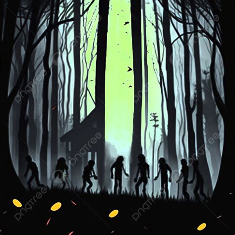 Scary Dark Forest Full Of Zombies Illustration Background Zombie