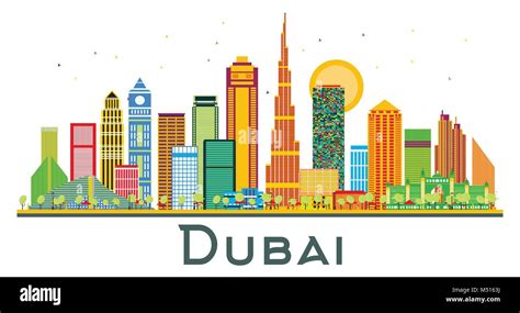 Dubai UAE City Skyline with Color Buildings. Vector Illustration ...