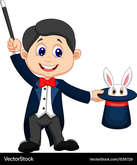 Magician Cartoon Pulling Out A Rabbit From His Top