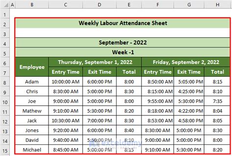 Labour Attendance Sheet Format in Excel (Create with Easy Steps)